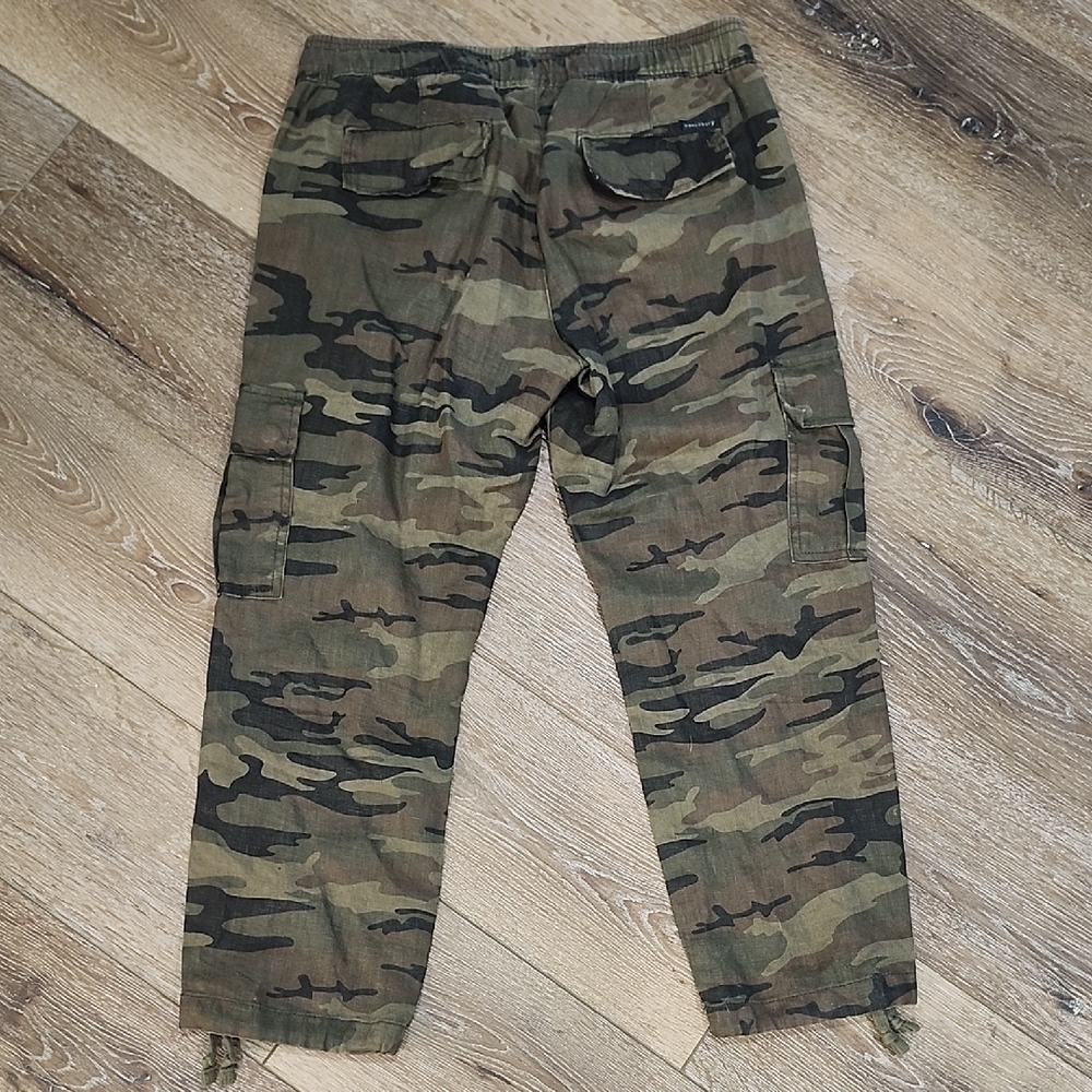 Sanctuary x Anthropologie 100% Linen Green Camo Cropped Ankle Pants Gorpcore Sm - Picture 8 of 12